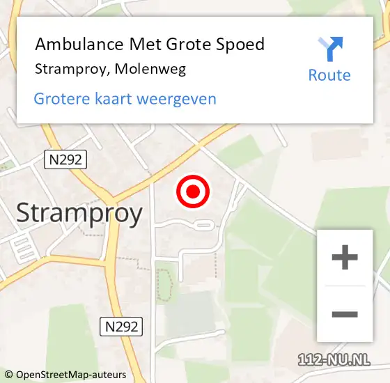 Locatie op kaart van de 112 melding: Ambulance Met Grote Spoed Naar Stramproy, Molenweg op 15 augustus 2022 20:17