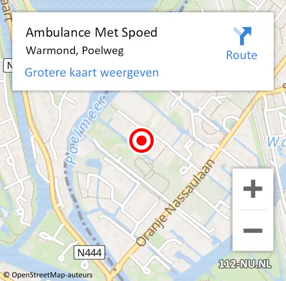 Locatie op kaart van de 112 melding: Ambulance Met Spoed Naar Warmond, Poelweg op 15 augustus 2022 20:21
