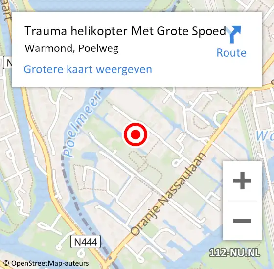 Locatie op kaart van de 112 melding: Trauma helikopter Met Grote Spoed Naar Warmond, Poelweg op 15 augustus 2022 20:26