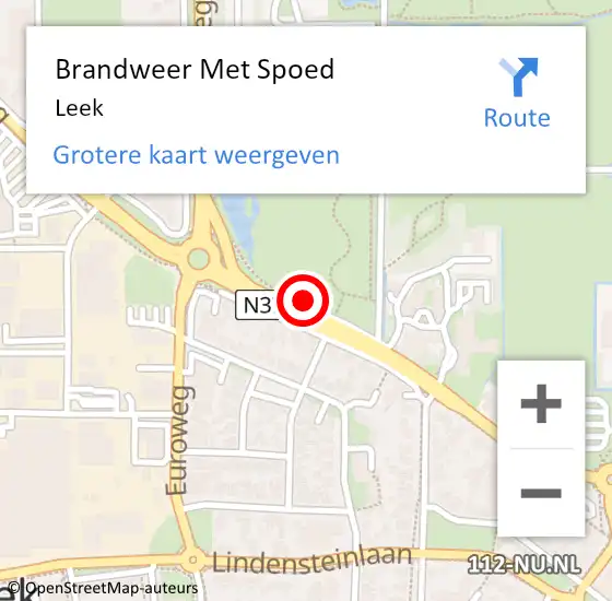 Locatie op kaart van de 112 melding: Brandweer Met Spoed Naar Leek op 15 augustus 2022 20:29