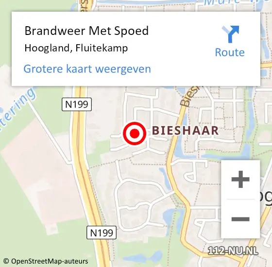 Locatie op kaart van de 112 melding: Brandweer Met Spoed Naar Hoogland, Fluitekamp op 15 augustus 2022 20:40