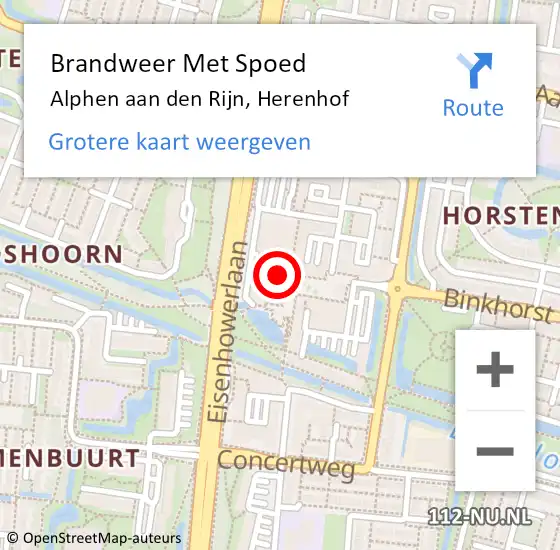 Locatie op kaart van de 112 melding: Brandweer Met Spoed Naar Alphen aan den Rijn, Herenhof op 15 augustus 2022 20:43