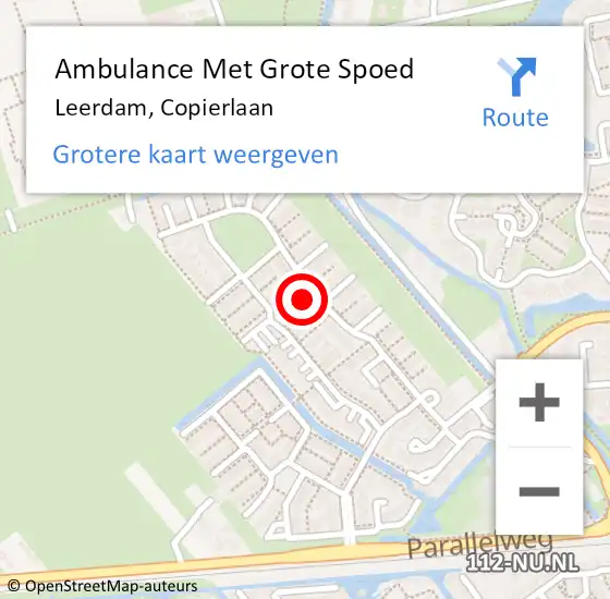 Locatie op kaart van de 112 melding: Ambulance Met Grote Spoed Naar Leerdam, Copierlaan op 15 augustus 2022 20:44