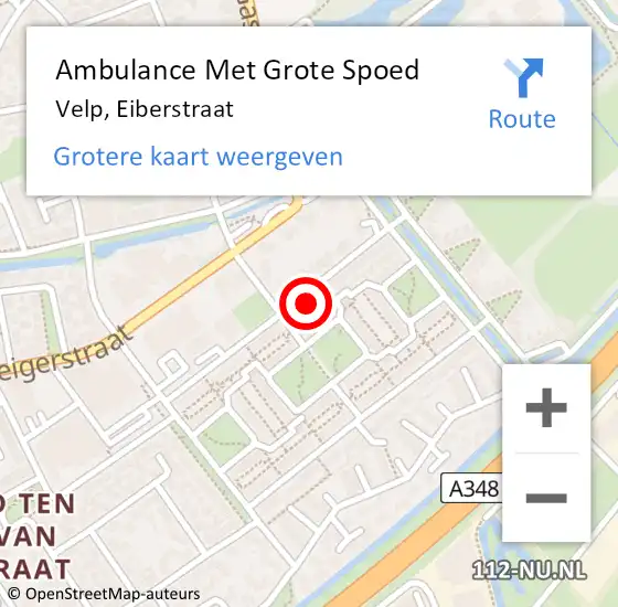 Locatie op kaart van de 112 melding: Ambulance Met Grote Spoed Naar Velp, Eiberstraat op 15 augustus 2022 20:51