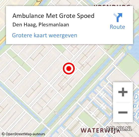 Locatie op kaart van de 112 melding: Ambulance Met Grote Spoed Naar Den Haag, Plesmanlaan op 15 augustus 2022 21:13