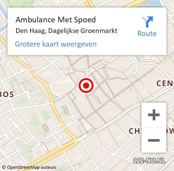 Locatie op kaart van de 112 melding: Ambulance Met Spoed Naar Den Haag, Dagelijkse Groenmarkt op 15 augustus 2022 21:16