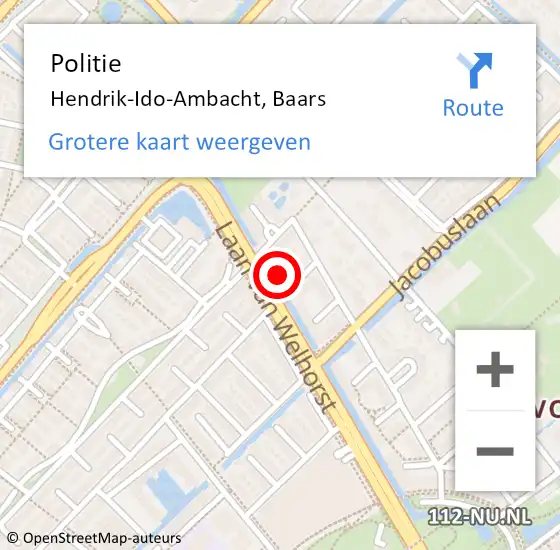 Locatie op kaart van de 112 melding: Politie Hendrik-Ido-Ambacht, Baars op 15 augustus 2022 21:17