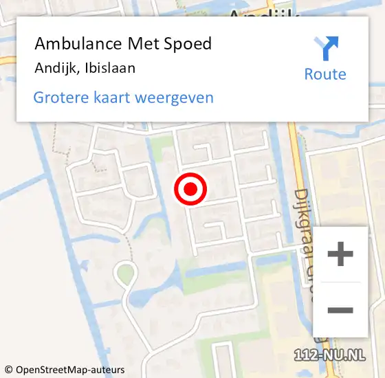 Locatie op kaart van de 112 melding: Ambulance Met Spoed Naar Andijk, Ibislaan op 15 augustus 2022 21:40