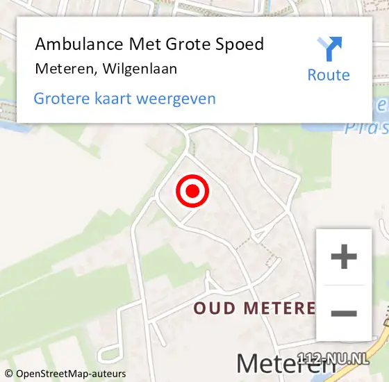 Locatie op kaart van de 112 melding: Ambulance Met Grote Spoed Naar Meteren, Wilgenlaan op 15 augustus 2022 21:44