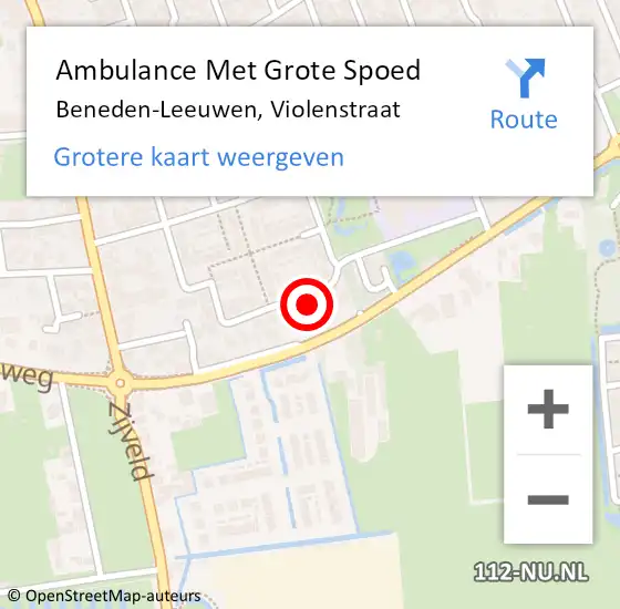 Locatie op kaart van de 112 melding: Ambulance Met Grote Spoed Naar Beneden-Leeuwen, Violenstraat op 15 augustus 2022 21:54