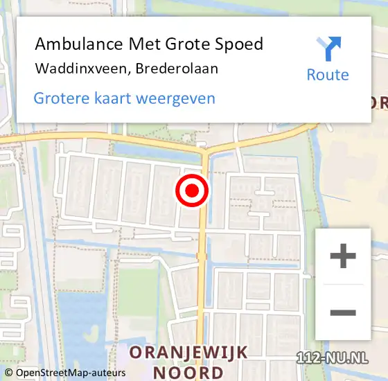 Locatie op kaart van de 112 melding: Ambulance Met Grote Spoed Naar Waddinxveen, Brederolaan op 15 augustus 2022 21:59