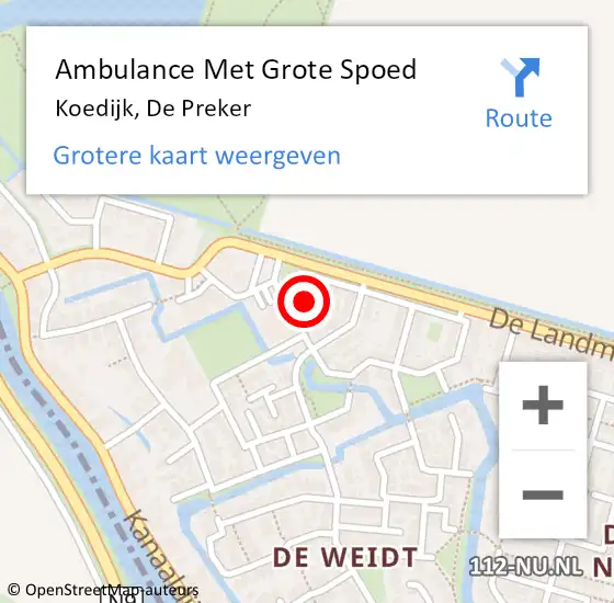 Locatie op kaart van de 112 melding: Ambulance Met Grote Spoed Naar Koedijk, De Preker op 15 augustus 2022 22:34