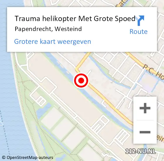 Locatie op kaart van de 112 melding: Trauma helikopter Met Grote Spoed Naar Papendrecht, Westeind op 15 augustus 2022 22:38