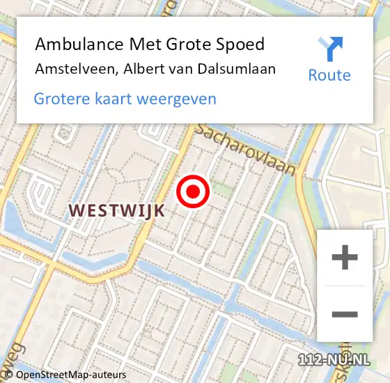 Locatie op kaart van de 112 melding: Ambulance Met Grote Spoed Naar Amstelveen, Albert van Dalsumlaan op 15 augustus 2022 23:04