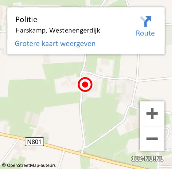 Locatie op kaart van de 112 melding: Politie Harskamp, Westenengerdijk op 15 augustus 2022 23:13