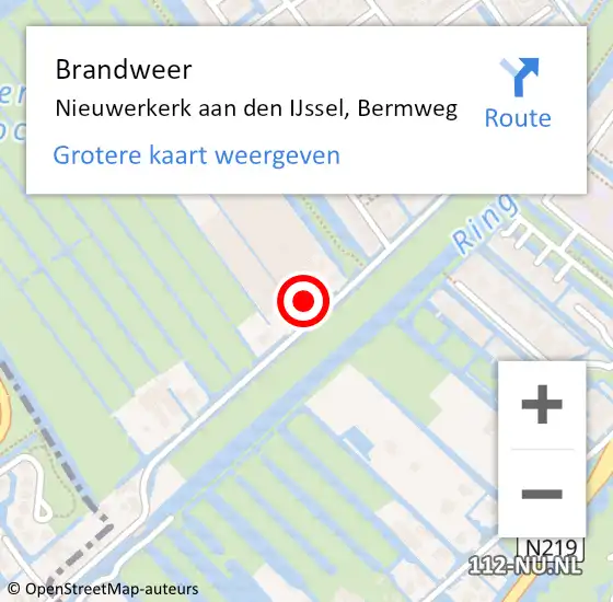 Locatie op kaart van de 112 melding: Brandweer Nieuwerkerk aan den IJssel, Bermweg op 15 augustus 2022 23:24