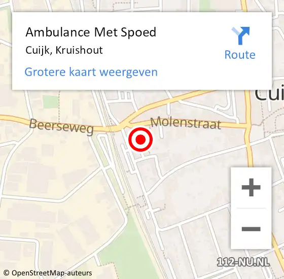 Locatie op kaart van de 112 melding: Ambulance Met Spoed Naar Cuijk, Kruishout op 15 augustus 2022 23:31