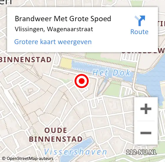 Locatie op kaart van de 112 melding: Brandweer Met Grote Spoed Naar Vlissingen, Wagenaarstraat op 15 augustus 2022 23:54