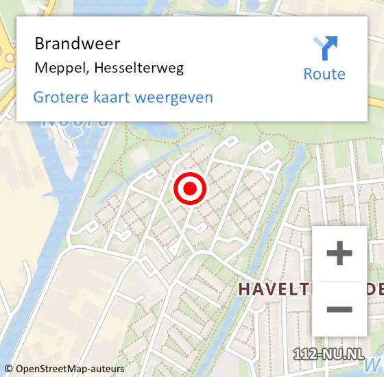 Locatie op kaart van de 112 melding: Brandweer Meppel, Hesselterweg op 16 augustus 2022 00:02