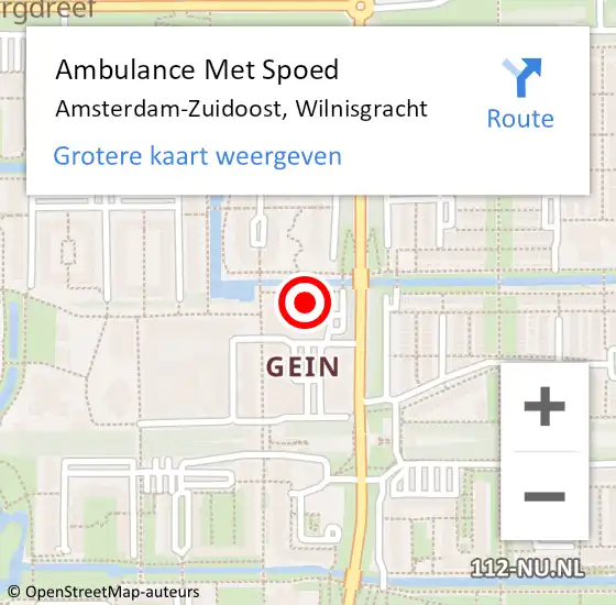 Locatie op kaart van de 112 melding: Ambulance Met Spoed Naar Amsterdam-Zuidoost, Wilnisgracht op 16 augustus 2022 00:39