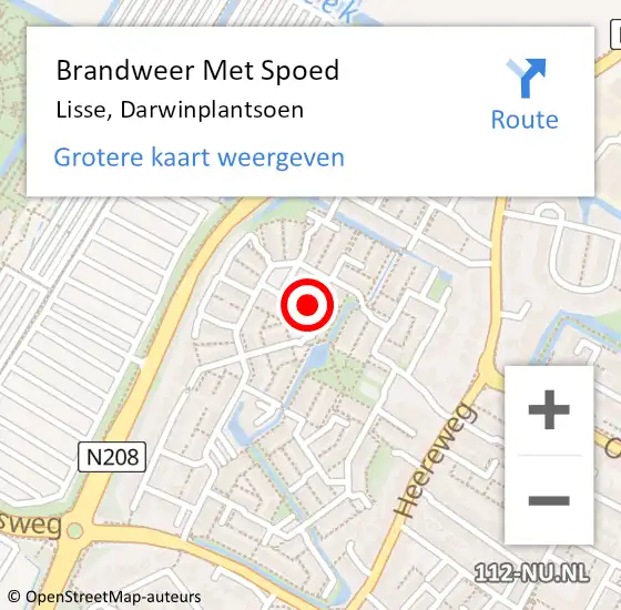 Locatie op kaart van de 112 melding: Brandweer Met Spoed Naar Lisse, Darwinplantsoen op 16 augustus 2022 00:50