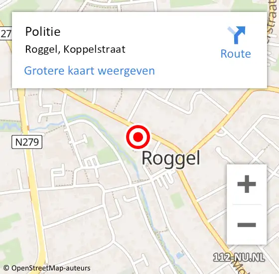 Locatie op kaart van de 112 melding: Politie Roggel, Koppelstraat op 16 augustus 2022 02:08