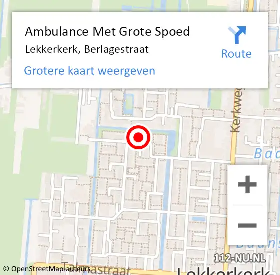 Locatie op kaart van de 112 melding: Ambulance Met Grote Spoed Naar Lekkerkerk, Berlagestraat op 16 augustus 2022 03:29