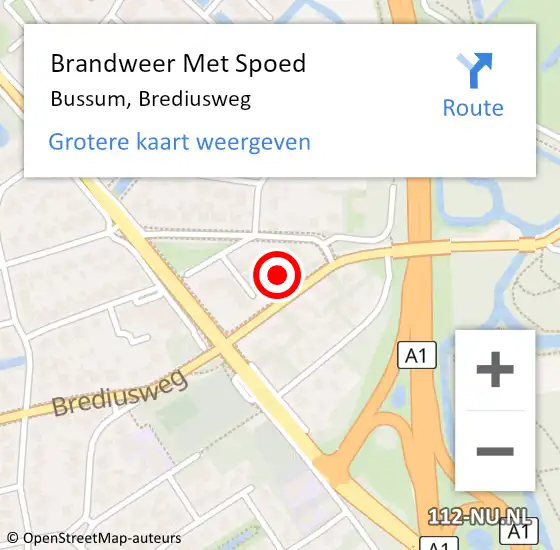 Locatie op kaart van de 112 melding: Brandweer Met Spoed Naar Bussum, Brediusweg op 16 augustus 2022 03:30