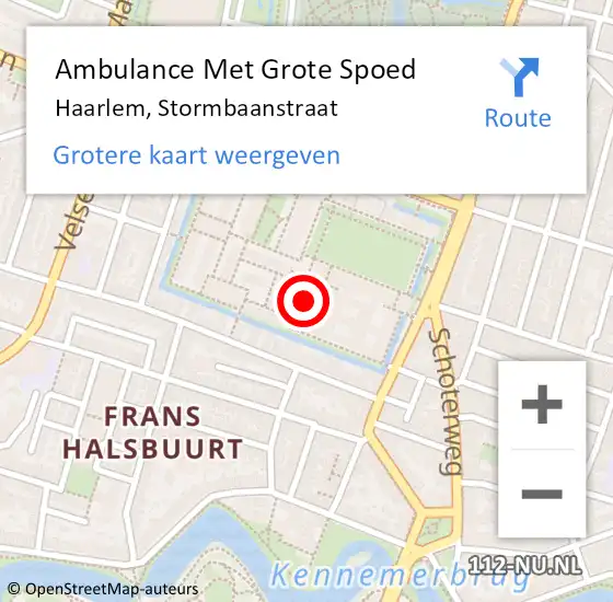 Locatie op kaart van de 112 melding: Ambulance Met Grote Spoed Naar Haarlem, Stormbaanstraat op 16 augustus 2022 04:23