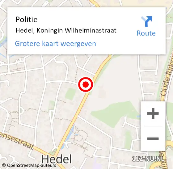 Locatie op kaart van de 112 melding: Politie Hedel, Koningin Wilhelminastraat op 16 augustus 2022 04:43