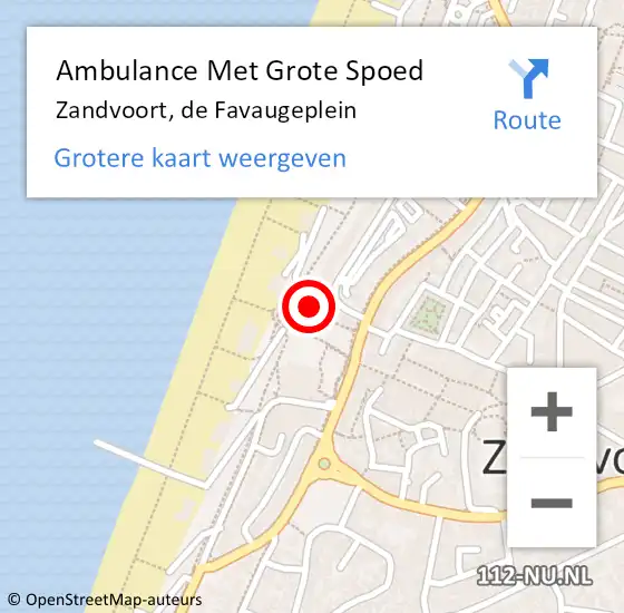 Locatie op kaart van de 112 melding: Ambulance Met Grote Spoed Naar Zandvoort, de Favaugeplein op 16 augustus 2022 06:11