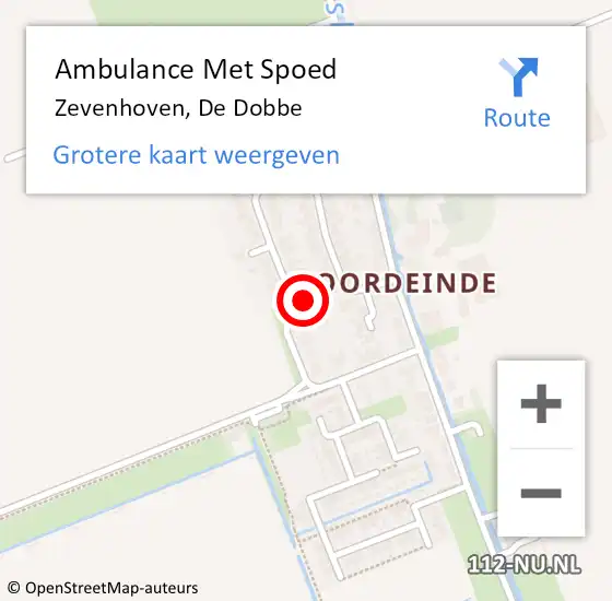 Locatie op kaart van de 112 melding: Ambulance Met Spoed Naar Zevenhoven, De Dobbe op 16 augustus 2022 06:34