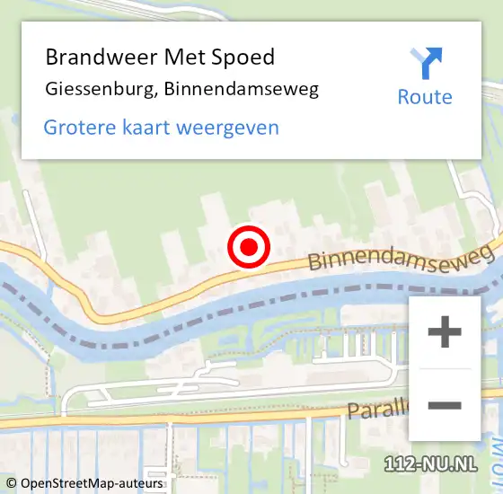 Locatie op kaart van de 112 melding: Brandweer Met Spoed Naar Giessenburg, Binnendamseweg op 16 augustus 2022 07:03