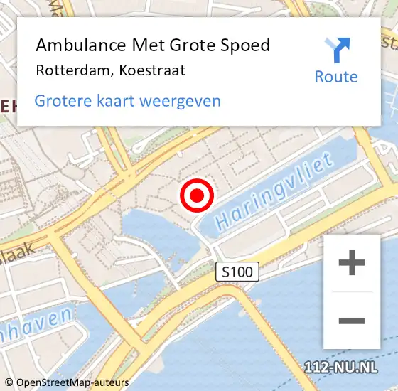 Locatie op kaart van de 112 melding: Ambulance Met Grote Spoed Naar Rotterdam, Koestraat op 16 augustus 2022 07:07