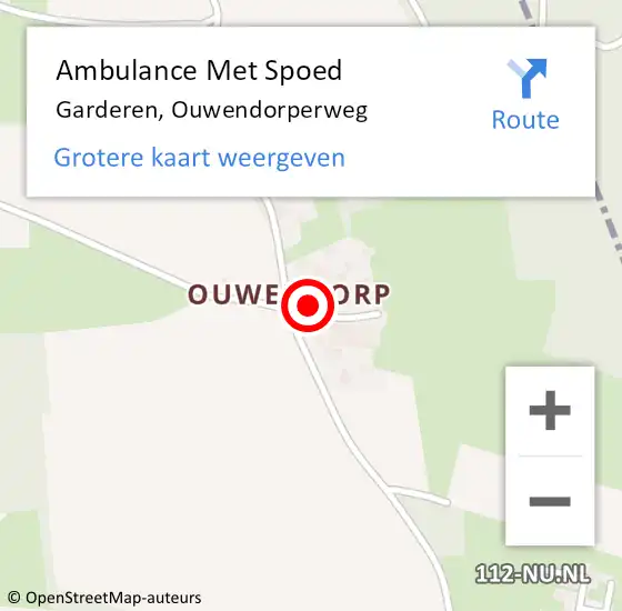 Locatie op kaart van de 112 melding: Ambulance Met Spoed Naar Garderen, Ouwendorperweg op 16 augustus 2022 07:19