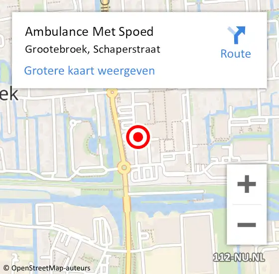 Locatie op kaart van de 112 melding: Ambulance Met Spoed Naar Grootebroek, Schaperstraat op 16 augustus 2022 07:41
