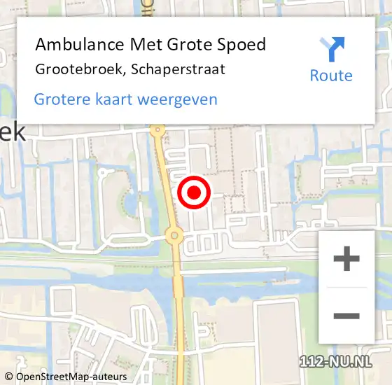 Locatie op kaart van de 112 melding: Ambulance Met Grote Spoed Naar Grootebroek, Schaperstraat op 16 augustus 2022 07:42