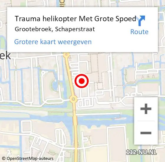 Locatie op kaart van de 112 melding: Trauma helikopter Met Grote Spoed Naar Grootebroek, Schaperstraat op 16 augustus 2022 07:43