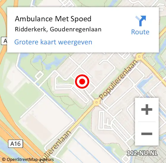 Locatie op kaart van de 112 melding: Ambulance Met Spoed Naar Ridderkerk, Goudenregenlaan op 16 augustus 2022 07:46