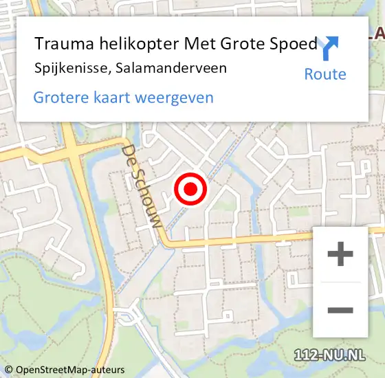 Locatie op kaart van de 112 melding: Trauma helikopter Met Grote Spoed Naar Spijkenisse, Salamanderveen op 16 augustus 2022 08:01