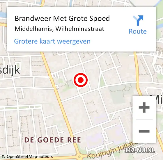 Locatie op kaart van de 112 melding: Brandweer Met Grote Spoed Naar Middelharnis, Wilhelminastraat op 16 augustus 2022 08:06