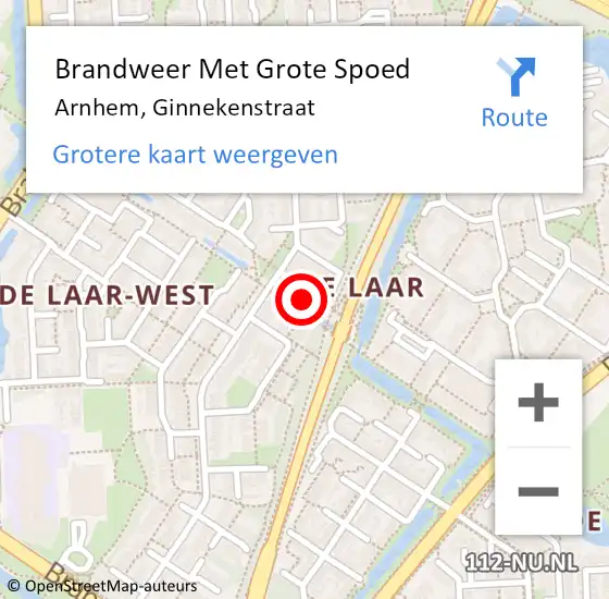 Locatie op kaart van de 112 melding: Brandweer Met Grote Spoed Naar Arnhem, Ginnekenstraat op 16 augustus 2022 08:17