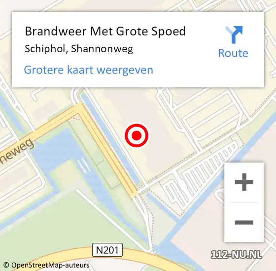 Locatie op kaart van de 112 melding: Brandweer Met Grote Spoed Naar Schiphol, Shannonweg op 16 augustus 2022 09:16