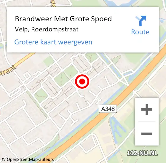 Locatie op kaart van de 112 melding: Brandweer Met Grote Spoed Naar Velp, Roerdompstraat op 16 augustus 2022 09:47