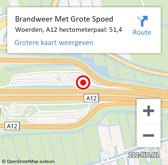 Locatie op kaart van de 112 melding: Brandweer Met Grote Spoed Naar Woerden, A12 hectometerpaal: 51,4 op 16 augustus 2022 09:50