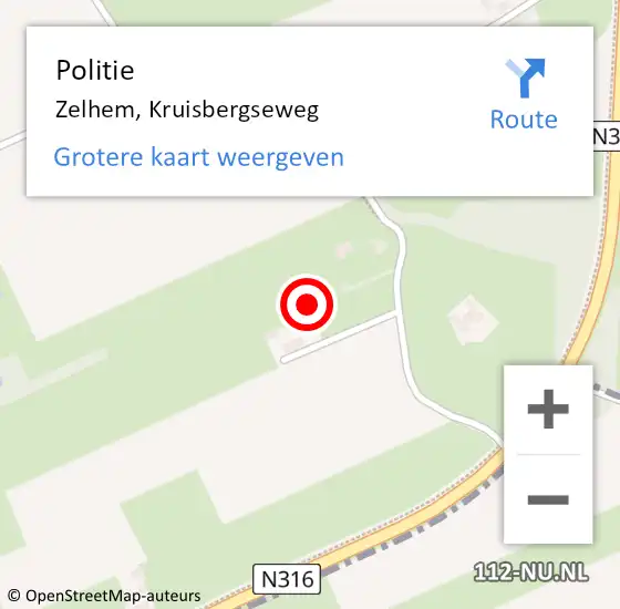 Locatie op kaart van de 112 melding: Politie Zelhem, Kruisbergseweg op 16 augustus 2022 09:52