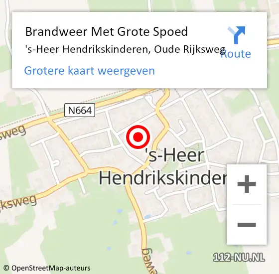 Locatie op kaart van de 112 melding: Brandweer Met Grote Spoed Naar 's-Heer Hendrikskinderen, Oude Rijksweg op 16 augustus 2022 10:01