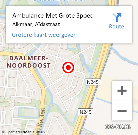 Locatie op kaart van de 112 melding: Ambulance Met Grote Spoed Naar Alkmaar, Aïdastraat op 16 augustus 2022 10:06