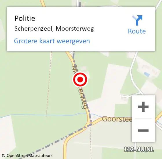 Locatie op kaart van de 112 melding: Politie Scherpenzeel, Moorsterweg op 16 augustus 2022 10:10