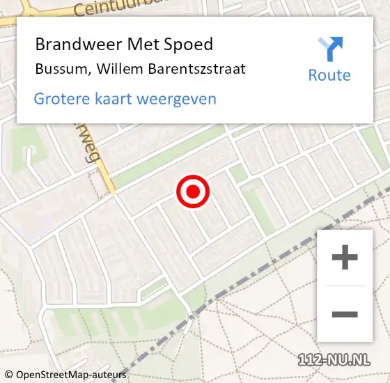 Locatie op kaart van de 112 melding: Brandweer Met Spoed Naar Bussum, Willem Barentszstraat op 16 augustus 2022 10:35